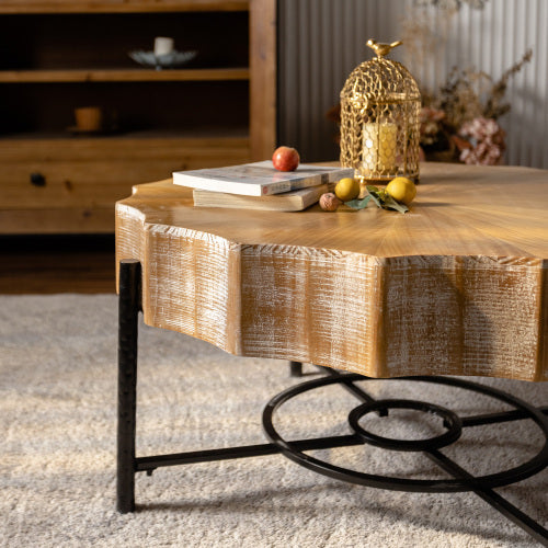 Modern Cedar Coffee Table Set 2 Piece Wooden Living Room Furniture with Metal Legs