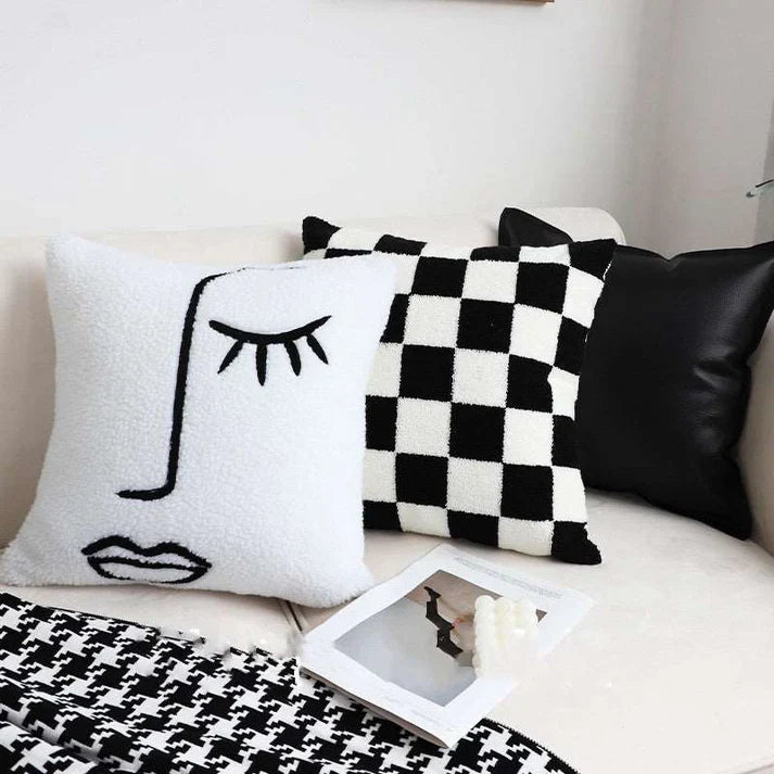 Checkerboard Throw Pillow - Black White Checkered Sofa Pillow | 4 Styles