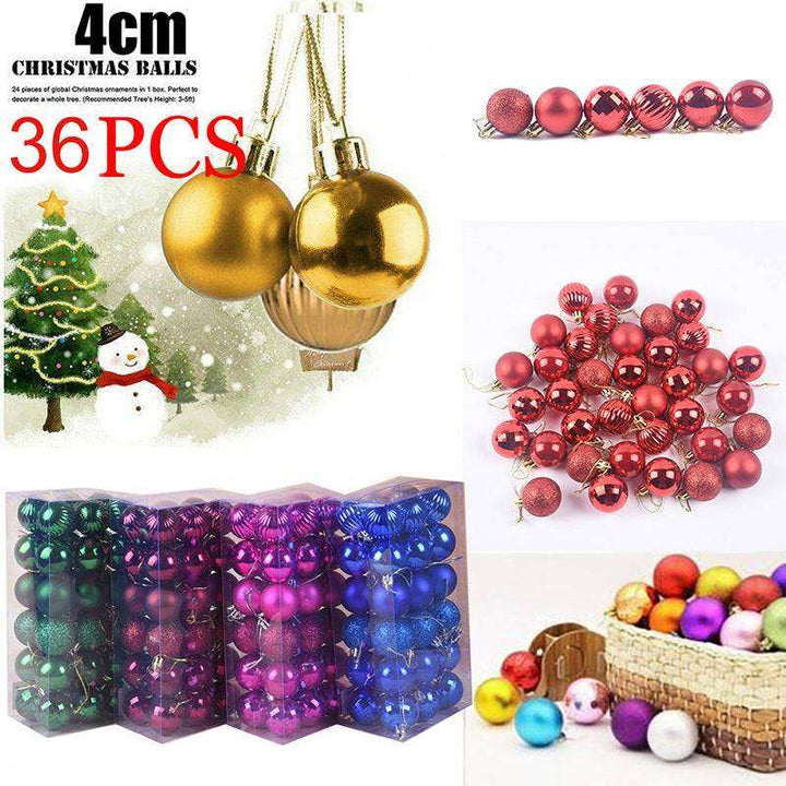 36 PCs Colored Christmas Balls Set Whole Box Shatterproof Xmas Tree Ornaments