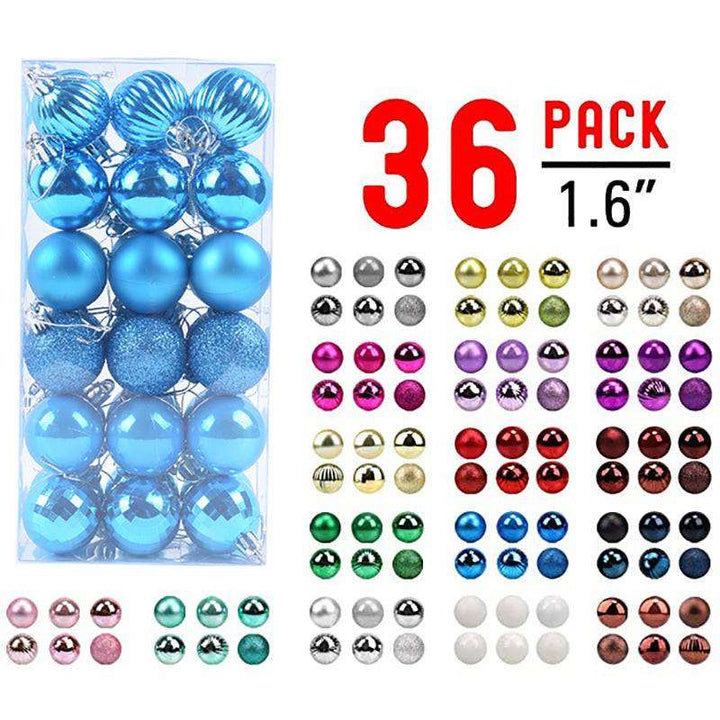 36 PCs Colored Christmas Balls Set Whole Box Shatterproof Xmas Tree Ornaments