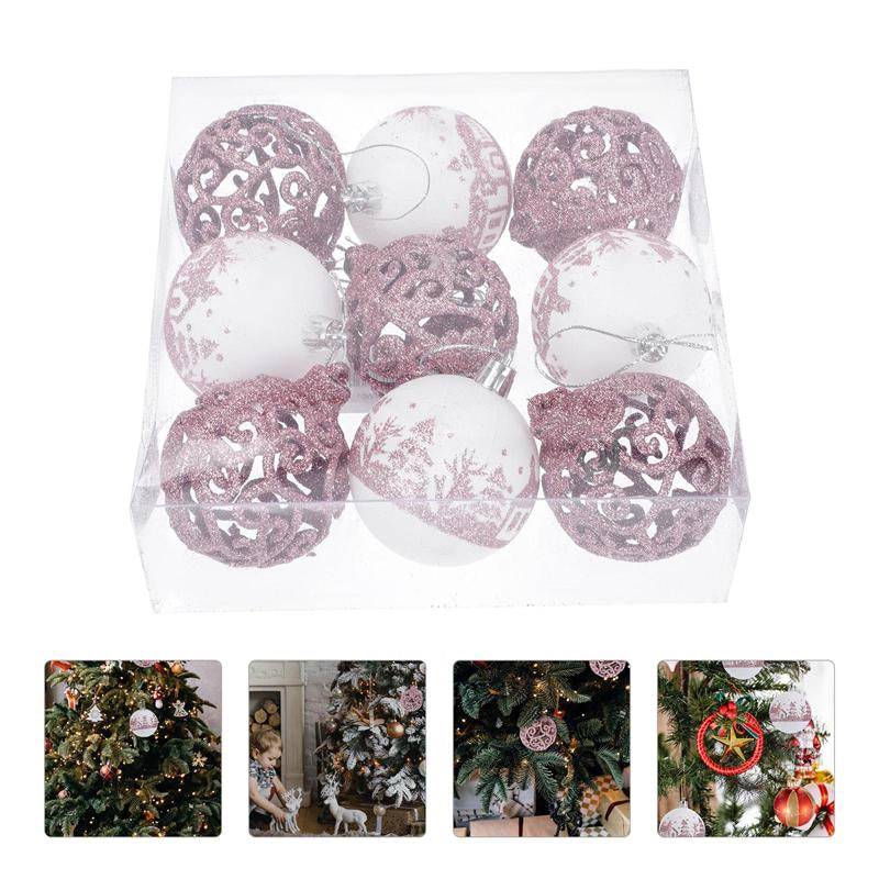 9pcs Christmas Balls Set Xmas Tree Hanging Pendants Shiny Drop Ornaments Home Decor