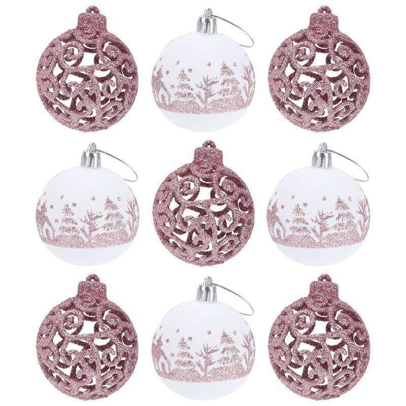 9pcs Christmas Balls Set Xmas Tree Hanging Pendants Shiny Drop Ornaments Home Decor