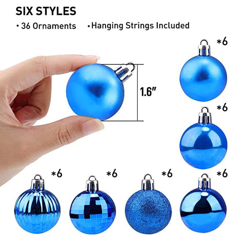 36 PCs Colored Christmas Balls Set Whole Box Shatterproof Xmas Tree Ornaments