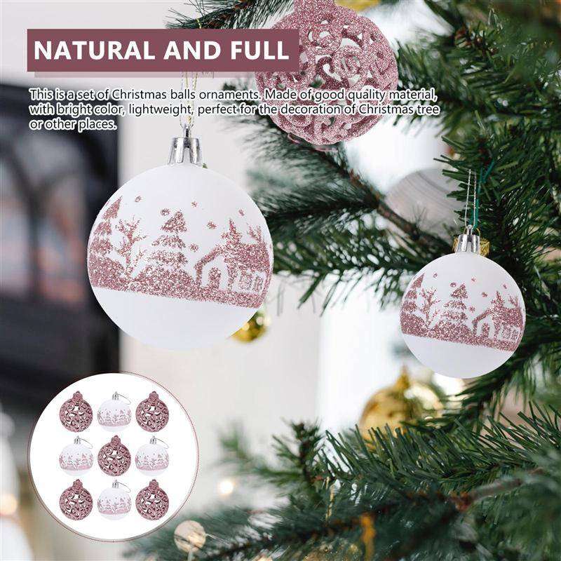 9pcs Christmas Balls Set Xmas Tree Hanging Pendants Shiny Drop Ornaments Home Decor