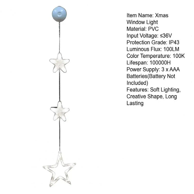 Christmas LED Window Lights 3pcs Star Hanging Lamp Ornaments for Home Decoration