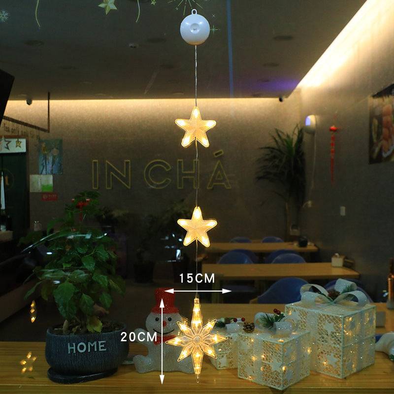 Christmas LED Window Lights 3pcs Star Hanging Lamp Ornaments for Home Decoration