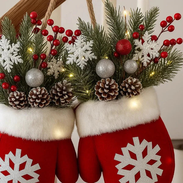 Splendas Twinkling Christmas Mitten Wreath LED Holiday Decor | Front Door & Indoor