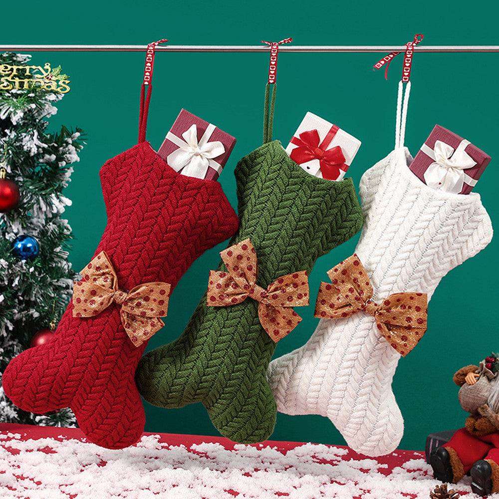 Christmas Gift Bag Decorations Knitting Wool Hanging Gift Bag