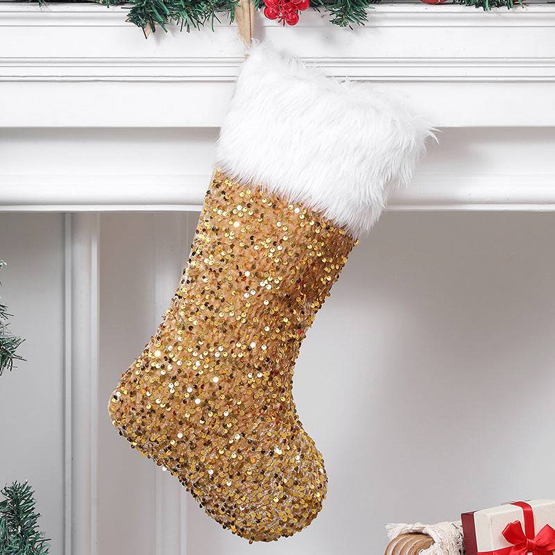 3 Pcs Christmas Stockings Set Sequin Plush Xmas Gift Socks Ornaments Home Decor