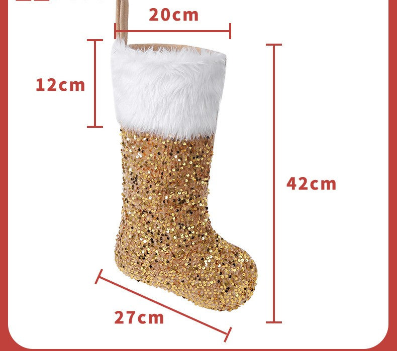 3 Pcs Christmas Stockings Set Sequin Plush Xmas Gift Socks Ornaments Home Decor