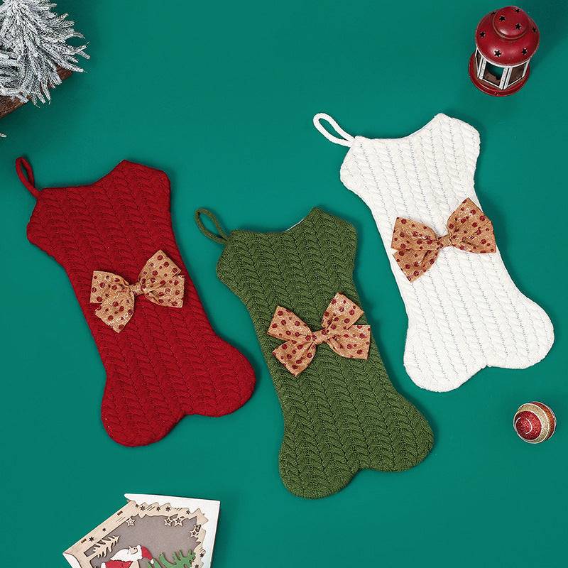 Christmas Gift Bag Decorations Knitting Wool Hanging Gift Bag