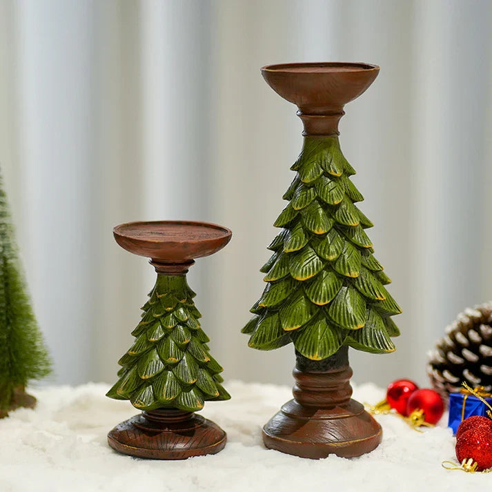 Christmas Tree Resin Candle Holder - Decorative Holiday Candlestick in Small, Medium and Large
