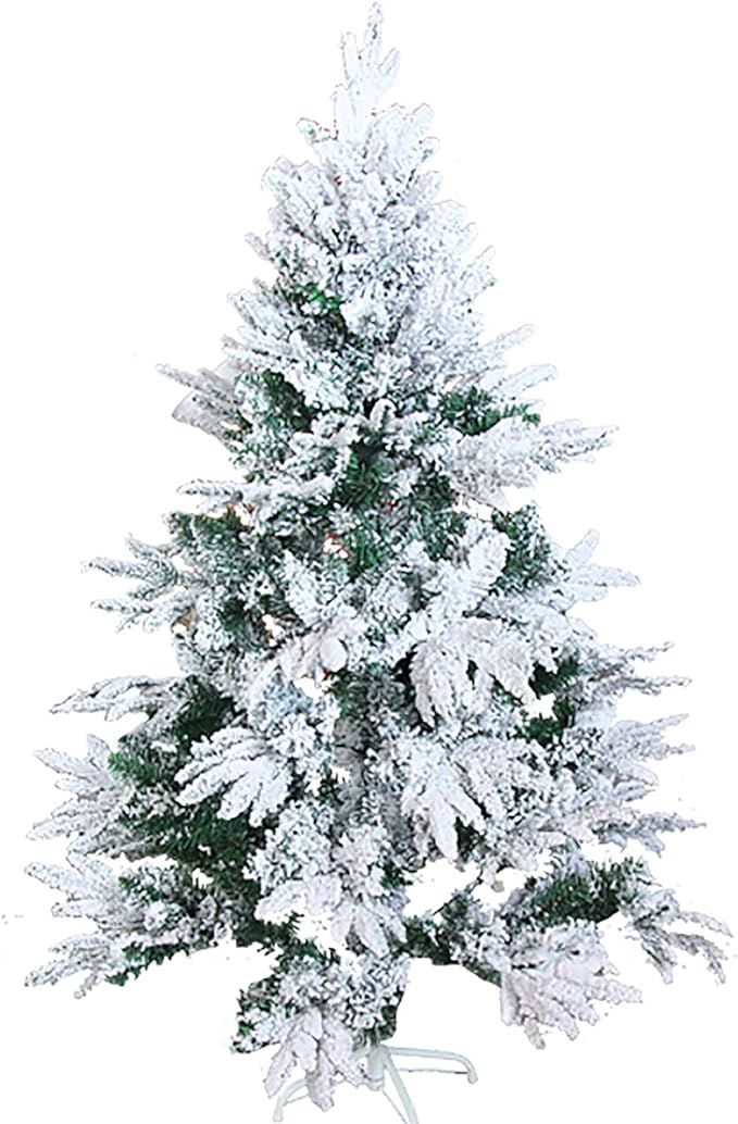 Snow Flocked Christmas Tree Pre-Decorated Hinged Tree with Star Ornaments Eco-Friendly