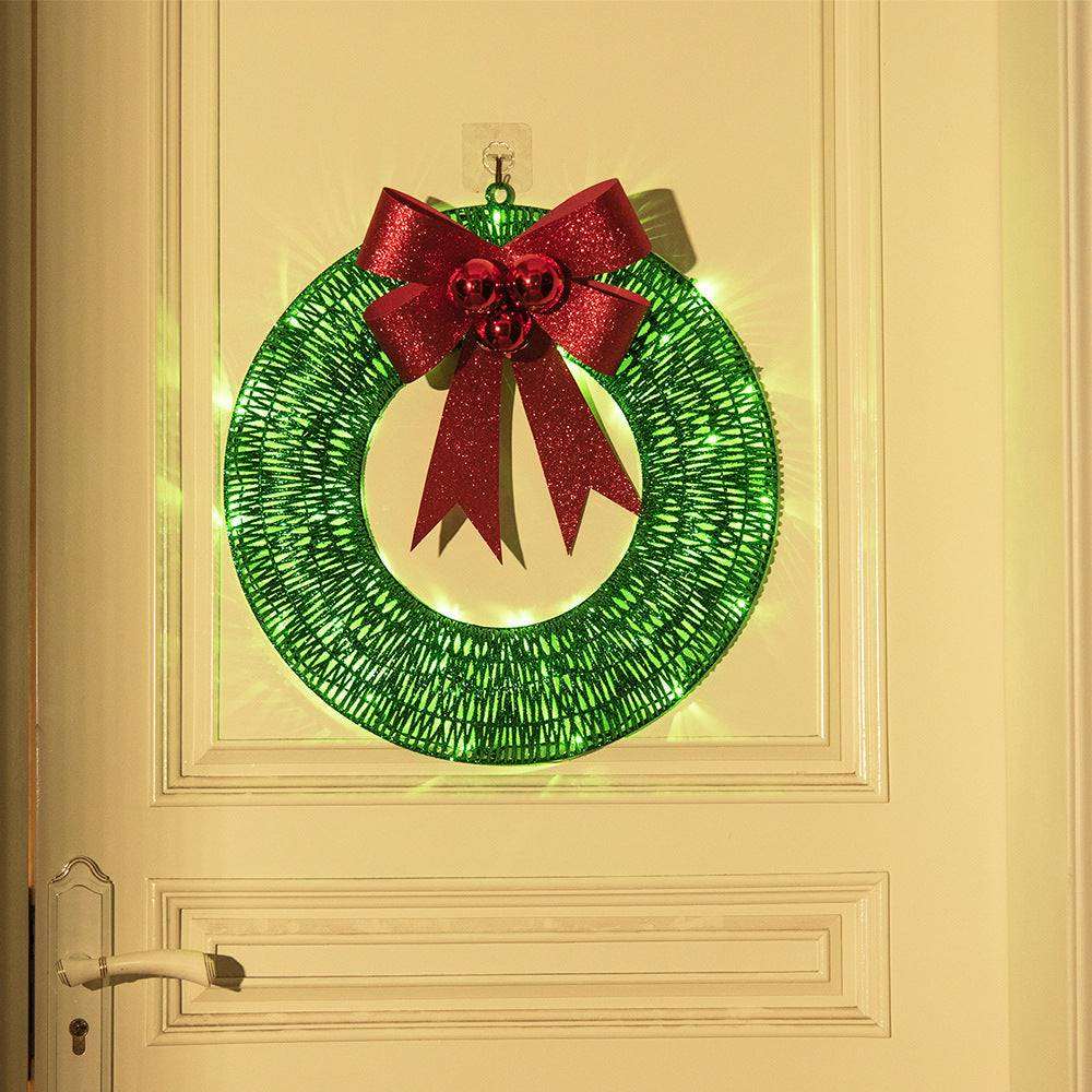 Christmas Garland 50CM LED Luminous Wreath with Bow for Front Door Decor