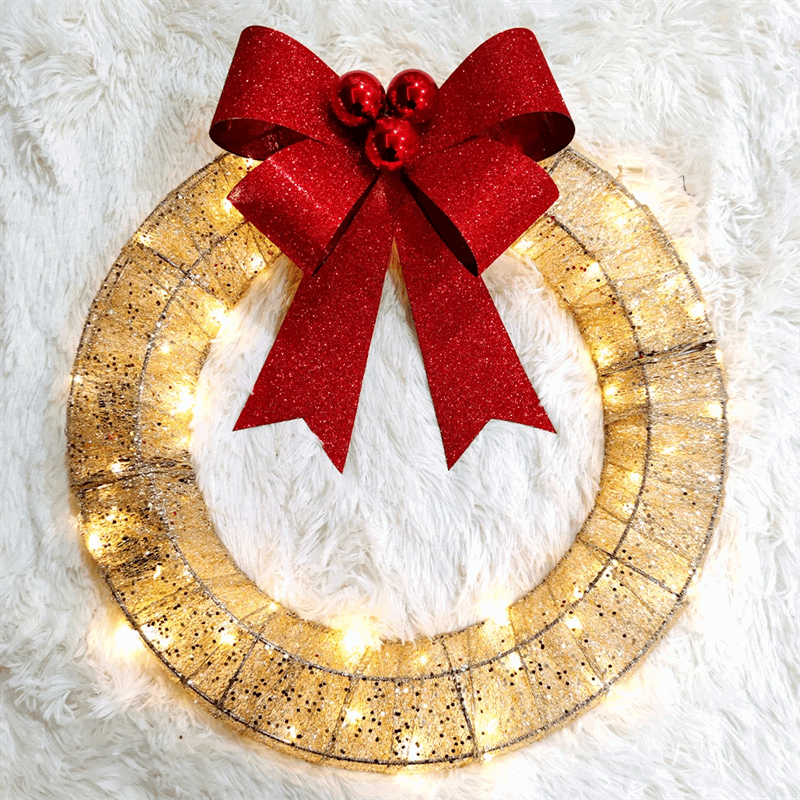 Christmas Garland 50CM LED Luminous Wreath with Bow for Front Door Decor