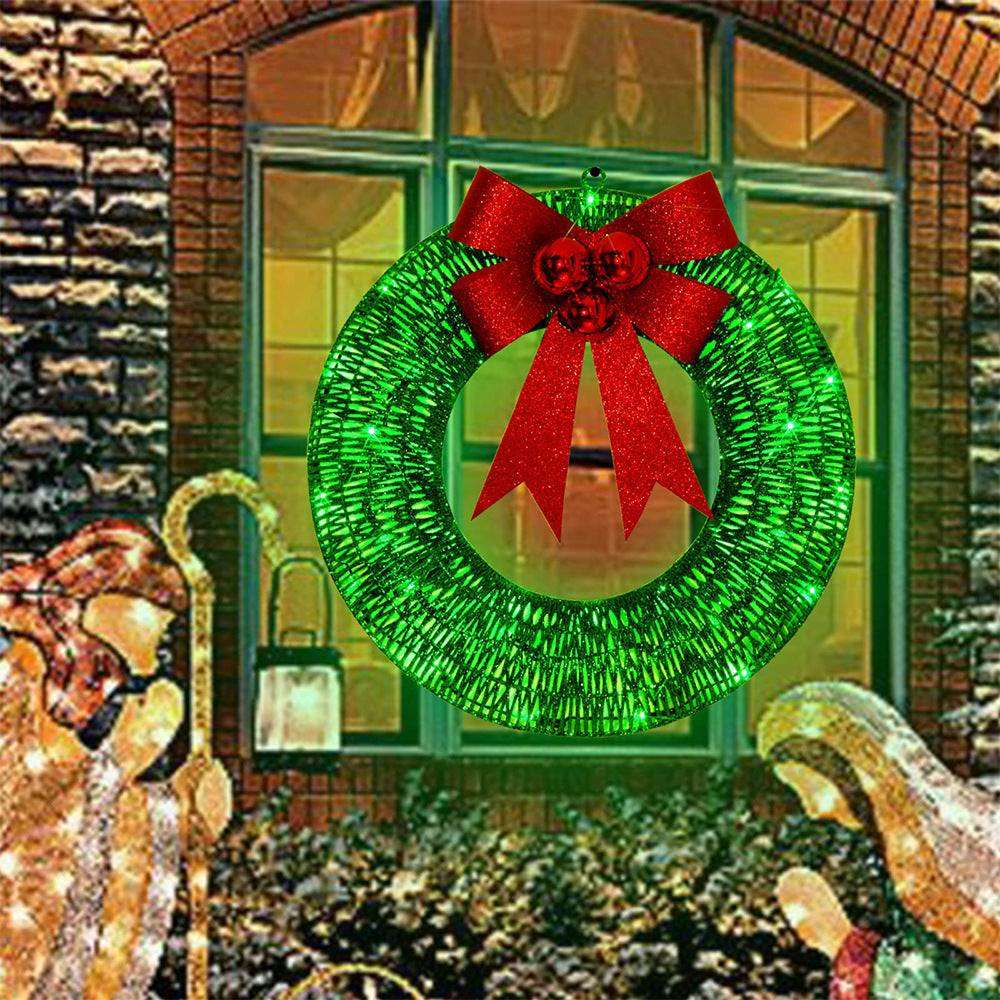 Christmas Garland 50CM LED Luminous Wreath with Bow for Front Door Decor