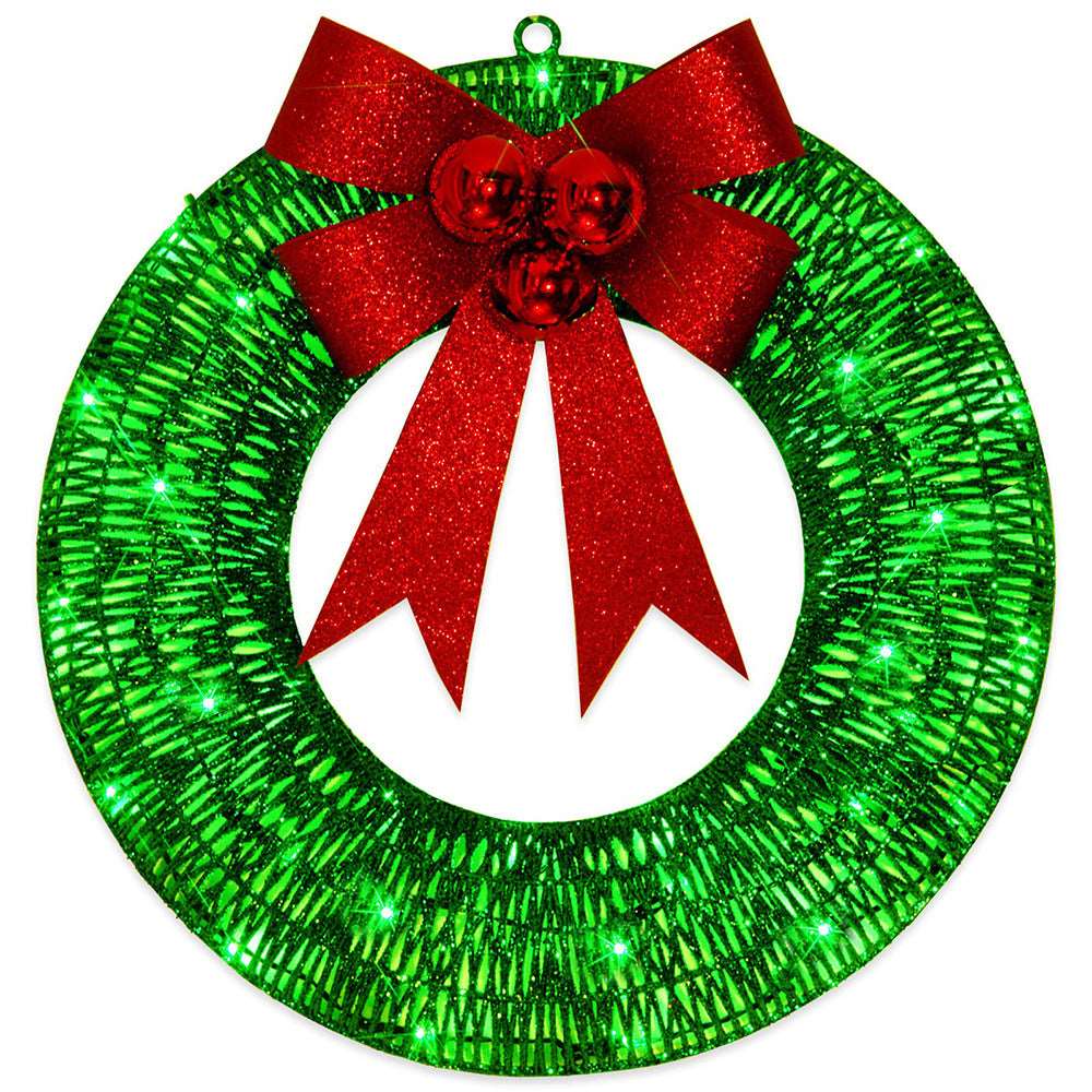 Christmas Garland 50CM LED Luminous Wreath with Bow for Front Door Decor