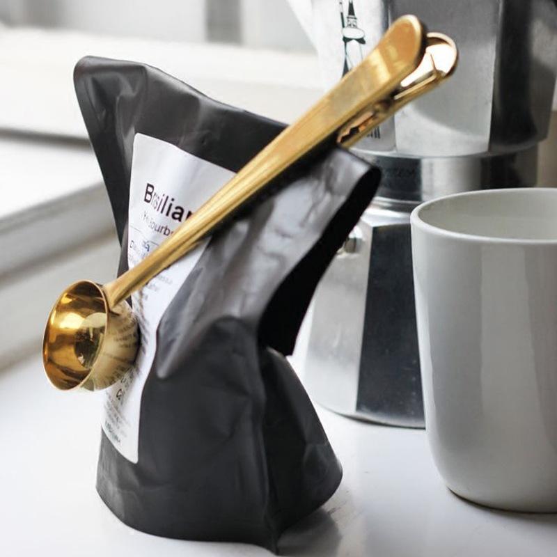 Durable Stainless Steel Coffee Scoop Clip with Bag Sealer & Measuring Spoon