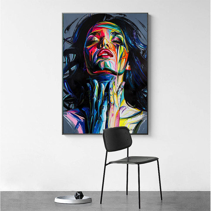 Abstract Wall Art Woman Face Oil Painting Colorful Portrait Canvas