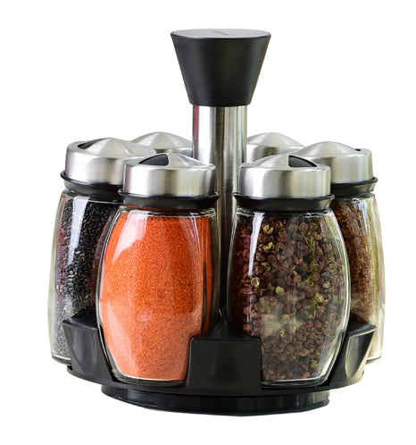 7pcs Condiment Set Glass Pepper Salt Cruet Kitchen Spice Rack Cooking Tools