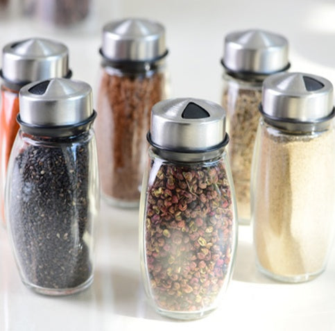 7pcs Condiment Set Glass Pepper Salt Cruet Kitchen Spice Rack Cooking Tools