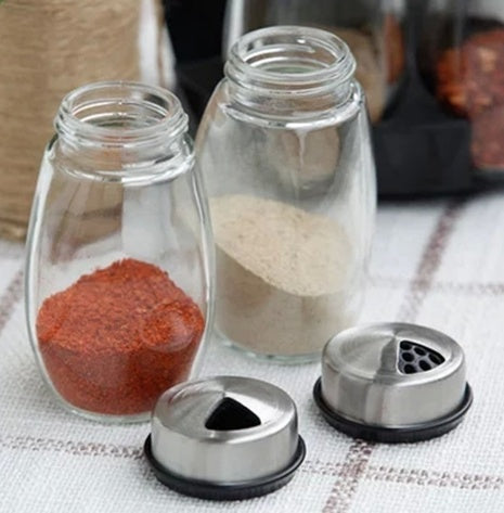 7pcs Condiment Set Glass Pepper Salt Cruet Kitchen Spice Rack Cooking Tools