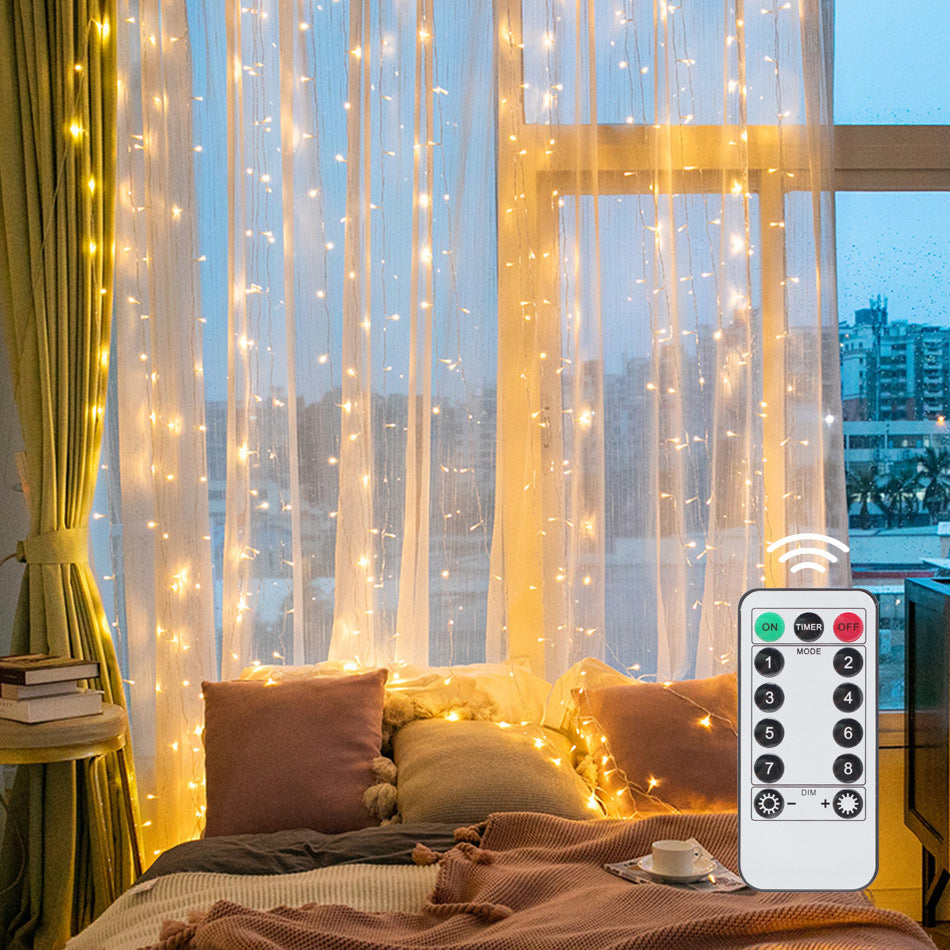 Curtain Lamp 300 LED Copper Wire String Lights with USB and Remote Control