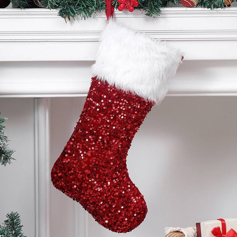 3 Pcs Christmas Stockings Set Sequin Plush Xmas Gift Socks Ornaments Home Decor