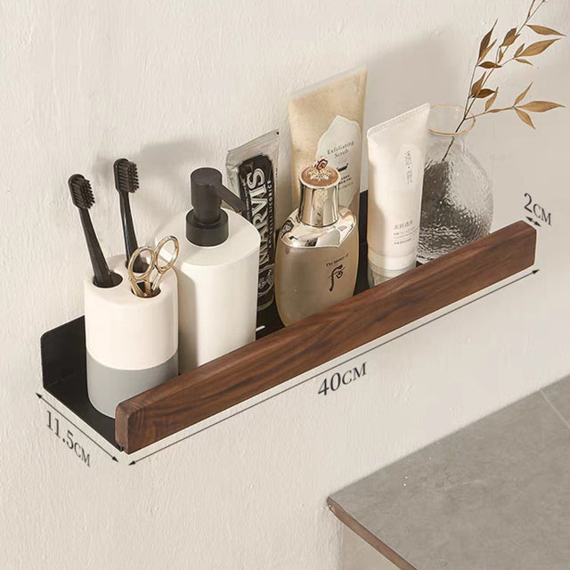 Solid Wood Bathroom Shelf No Drill - Floating Wall Shelf | 4 Sizes | Black and White