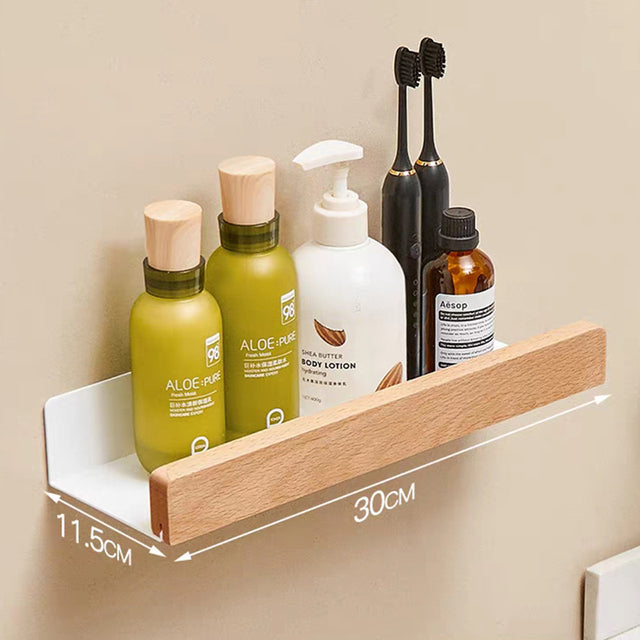 Solid Wood Bathroom Shelf No Drill - Floating Wall Shelf | 4 Sizes | Black and White