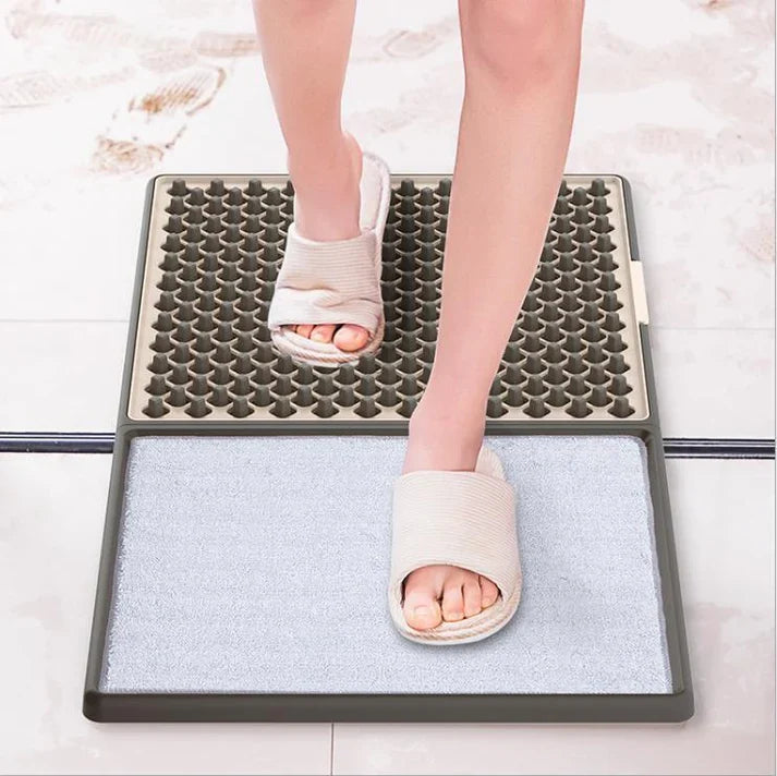 Disinfecting Shoe Sole Cleaning Mat - Sanitizing Doormat with Anti-Overflow Tray and Non-Slip Base