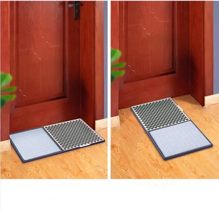 Disinfecting Shoe Sole Cleaning Mat - Sanitizing Doormat with Anti-Overflow Tray and Non-Slip Base