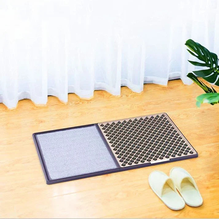 Disinfecting Shoe Sole Cleaning Mat - Sanitizing Doormat with Anti-Overflow Tray and Non-Slip Base