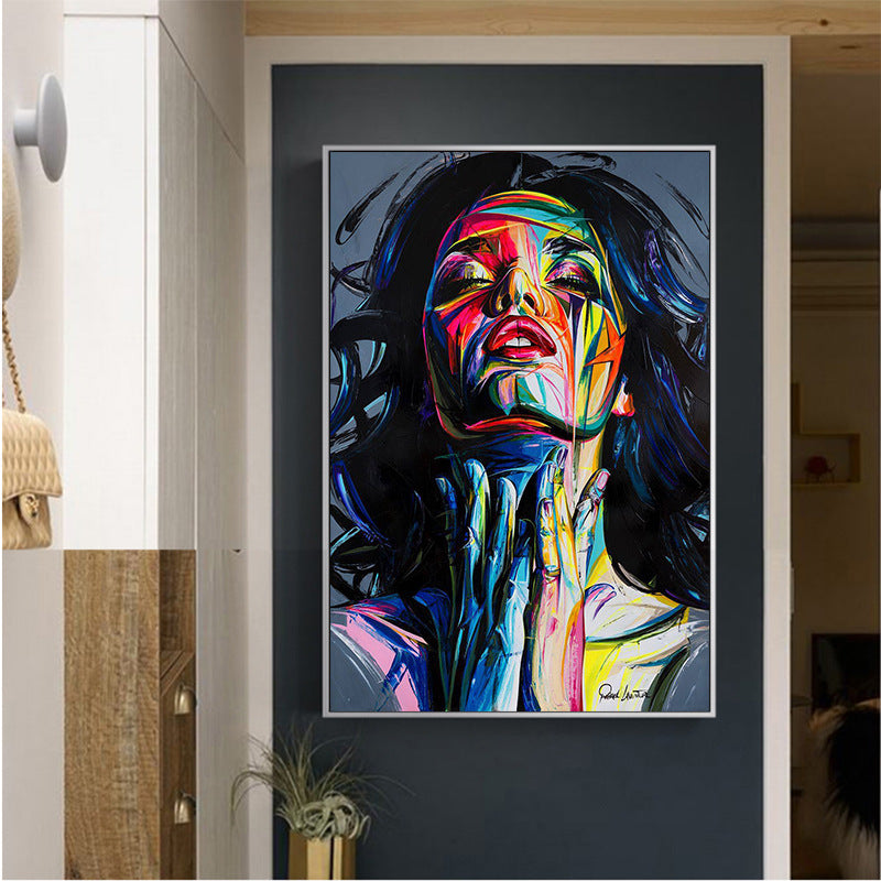 Abstract Wall Art Woman Face Oil Painting Colorful Portrait Canvas