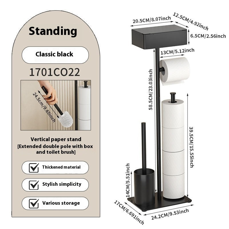 Freestanding Toilet Brush and Holder Set with Paper Roll Holder, Black