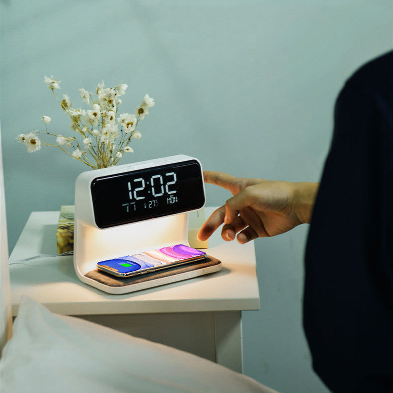 Creative 3 In 1 Bedside Wireless Lamp Charging LCD Screen Alarm Clock  Wireless Phone Charger