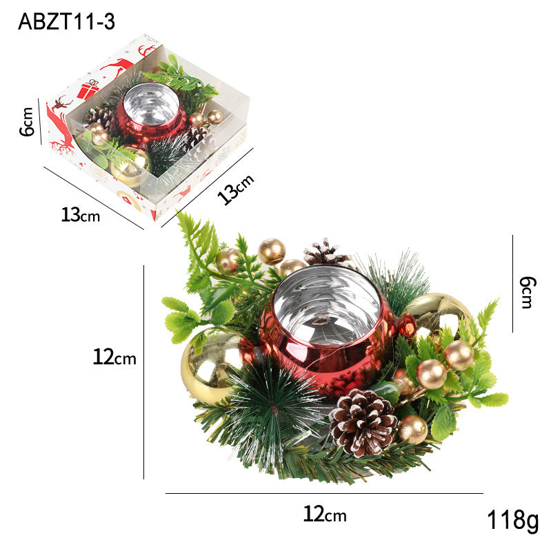 Christmas Candle Holder With Metal Wreath Artificial Pinball Pinecone