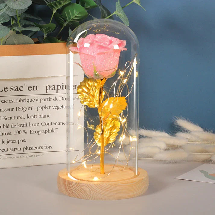 Eternal Flowers Soft LED Light In Glass Cover Rose Paradise