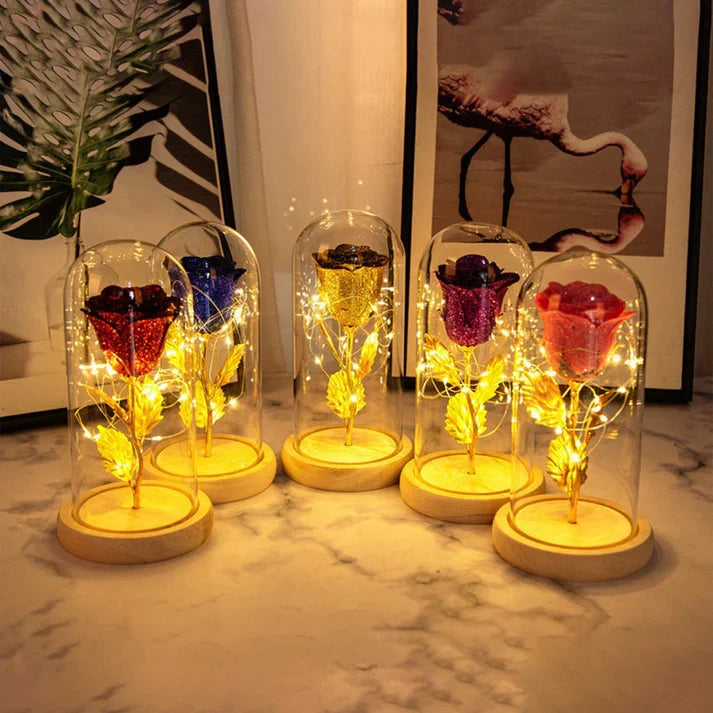 Eternal Flowers Soft LED Light In Glass Cover Rose Paradise