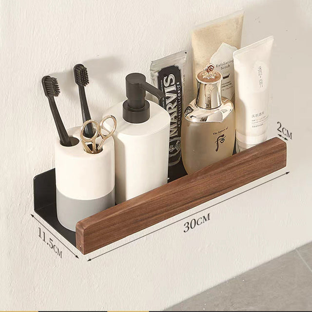 Solid Wood Bathroom Shelf No Drill - Floating Wall Shelf | 4 Sizes | Black and White