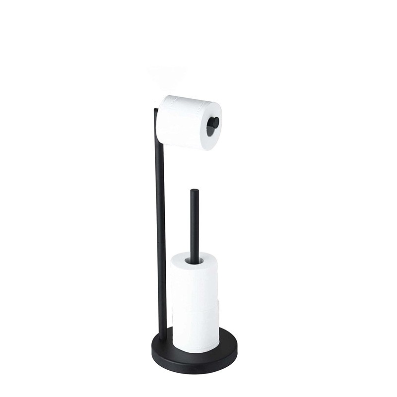 Standing Toilet Paper Holder with Extra Roll Storage, Stainless Steel, Matte Black