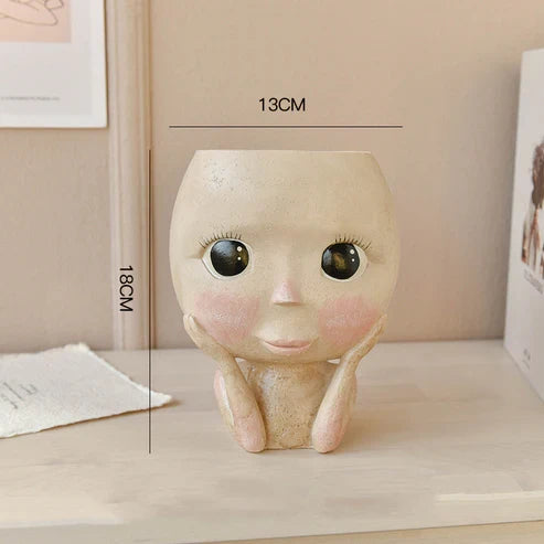 Face Head Design Sculpture Flower Planter Garden Indoor Plant Pot