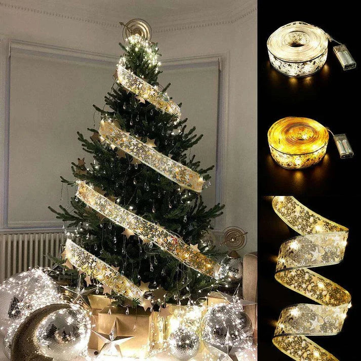 Fairy Light Strings Lighted Christmas ribbon Bow Tie For Decoration
