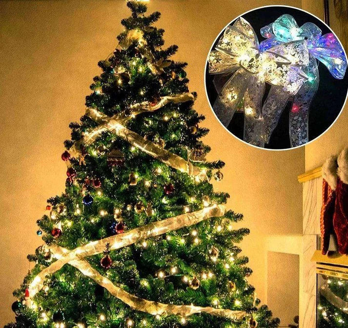 Fairy Light Strings Lighted Christmas ribbon Bow Tie For Decoration