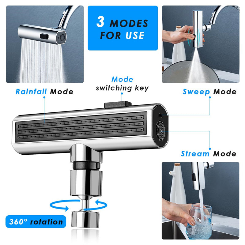 Waterfall Kitchen Faucet Splash-Proof Rotating Bubbler Multifunctional Nozzle Set