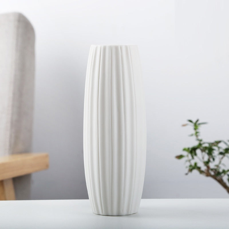 White Vase for Living Room – Handmade Polished Ceramic | Slim Tall Design | 3 Styles