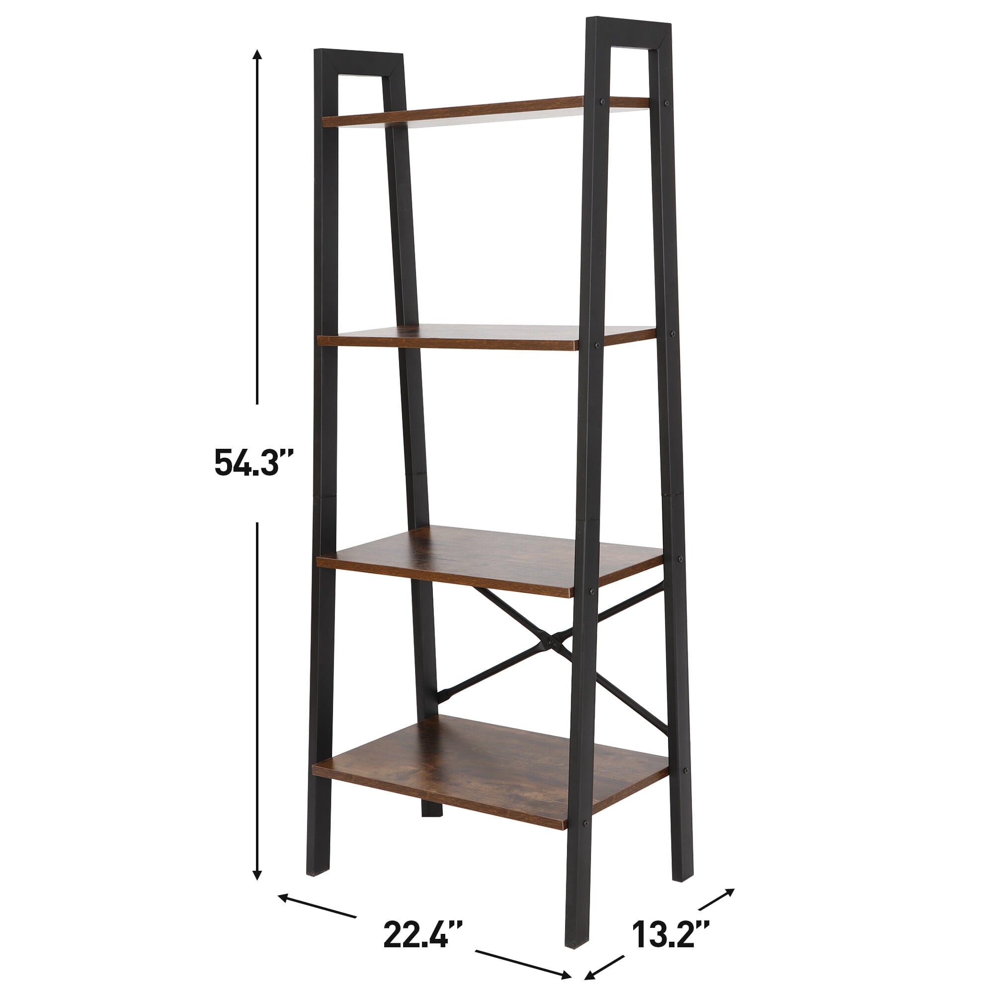 Modern Wooden Bookshelf, 4-Tier Ladder