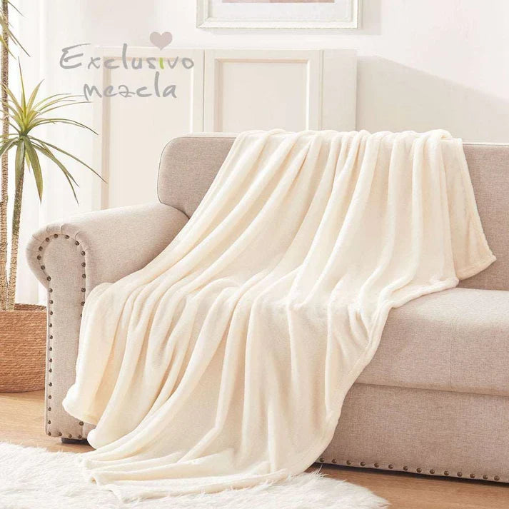 Throw Fleece Bed Covers Blanket for Couch/Bed, Lightweight and Cozy( Ivory )