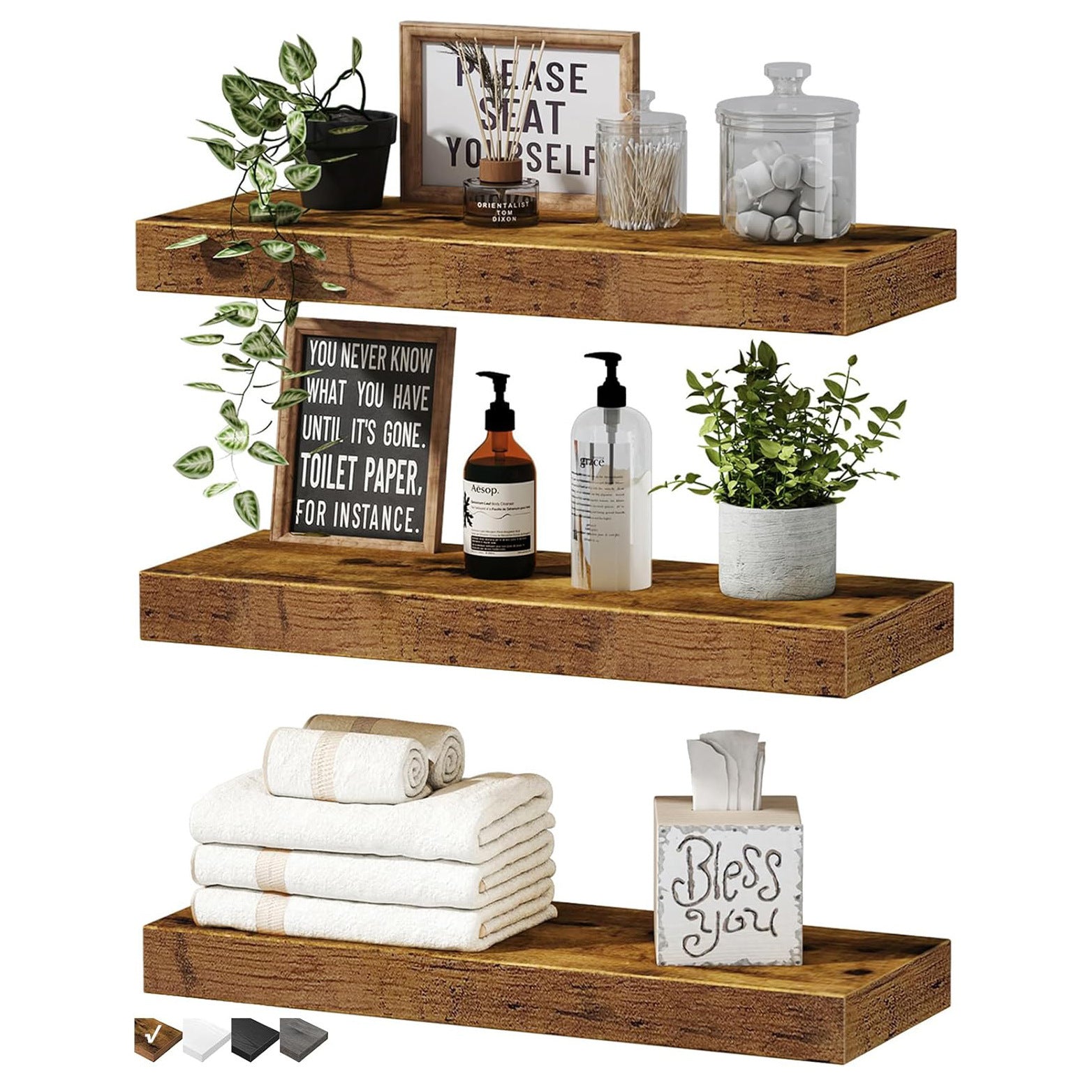 Floating Wood Shelf for Living Room Walls