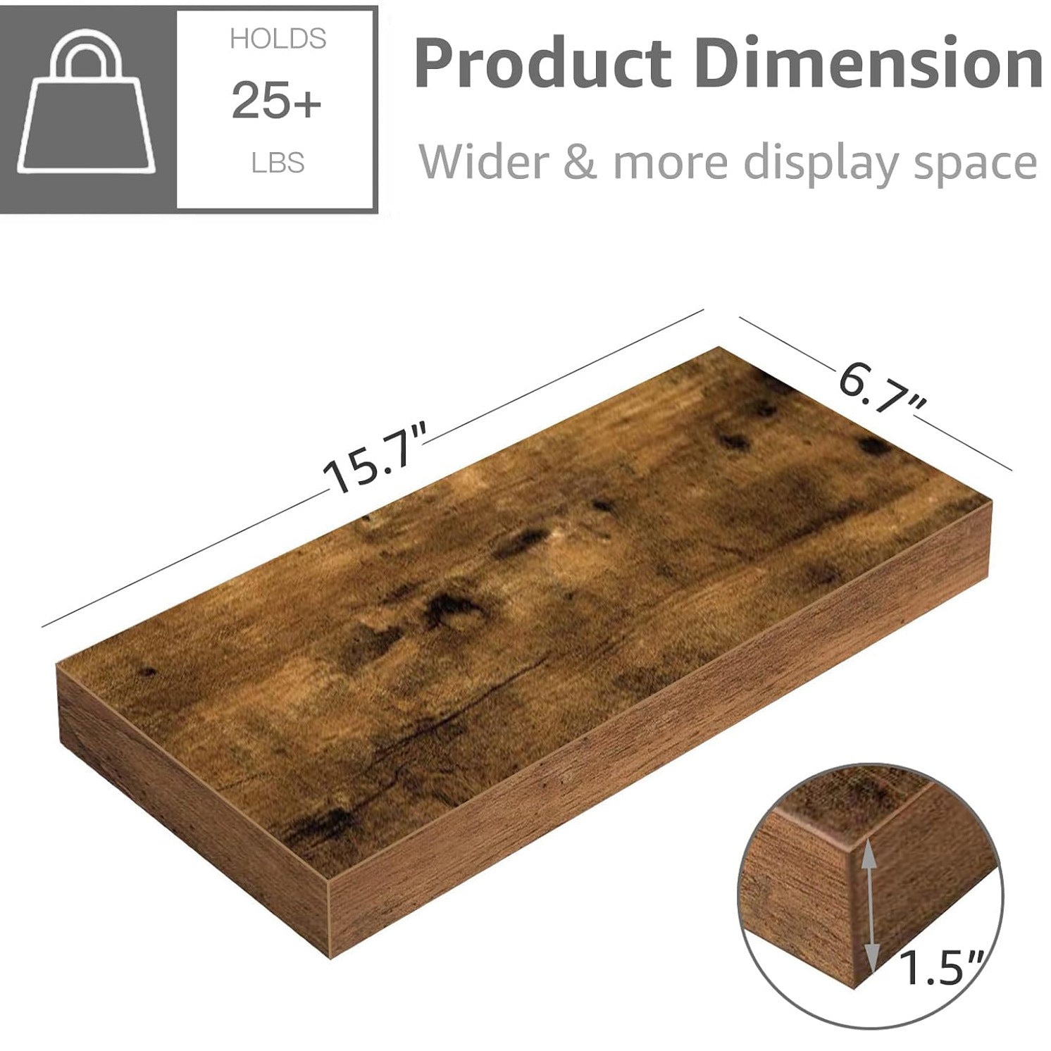 Floating Wood Shelf for Living Room Walls